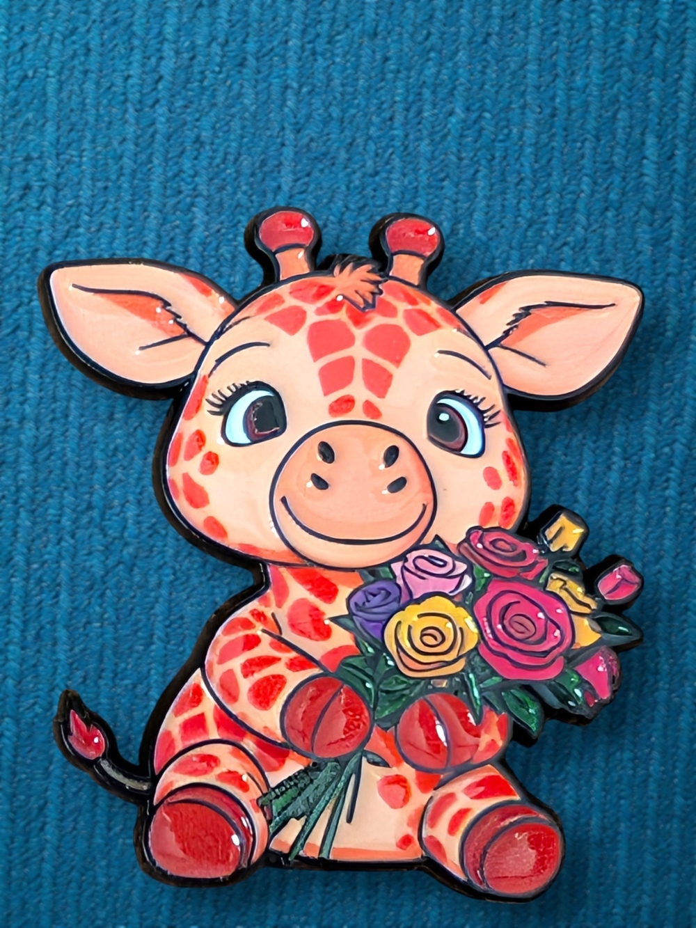 Cute Giraffe with Colorful Bouquet Enamel Pin